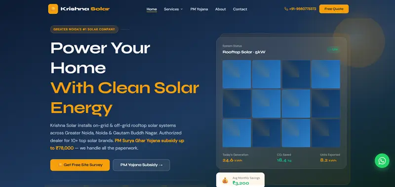 Krishna Solar custom static website and SEO project